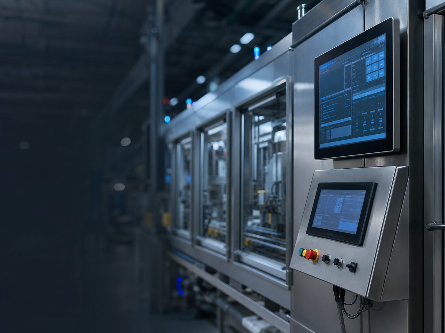 Panel PC industriel installé sur une ligne de production automatisée