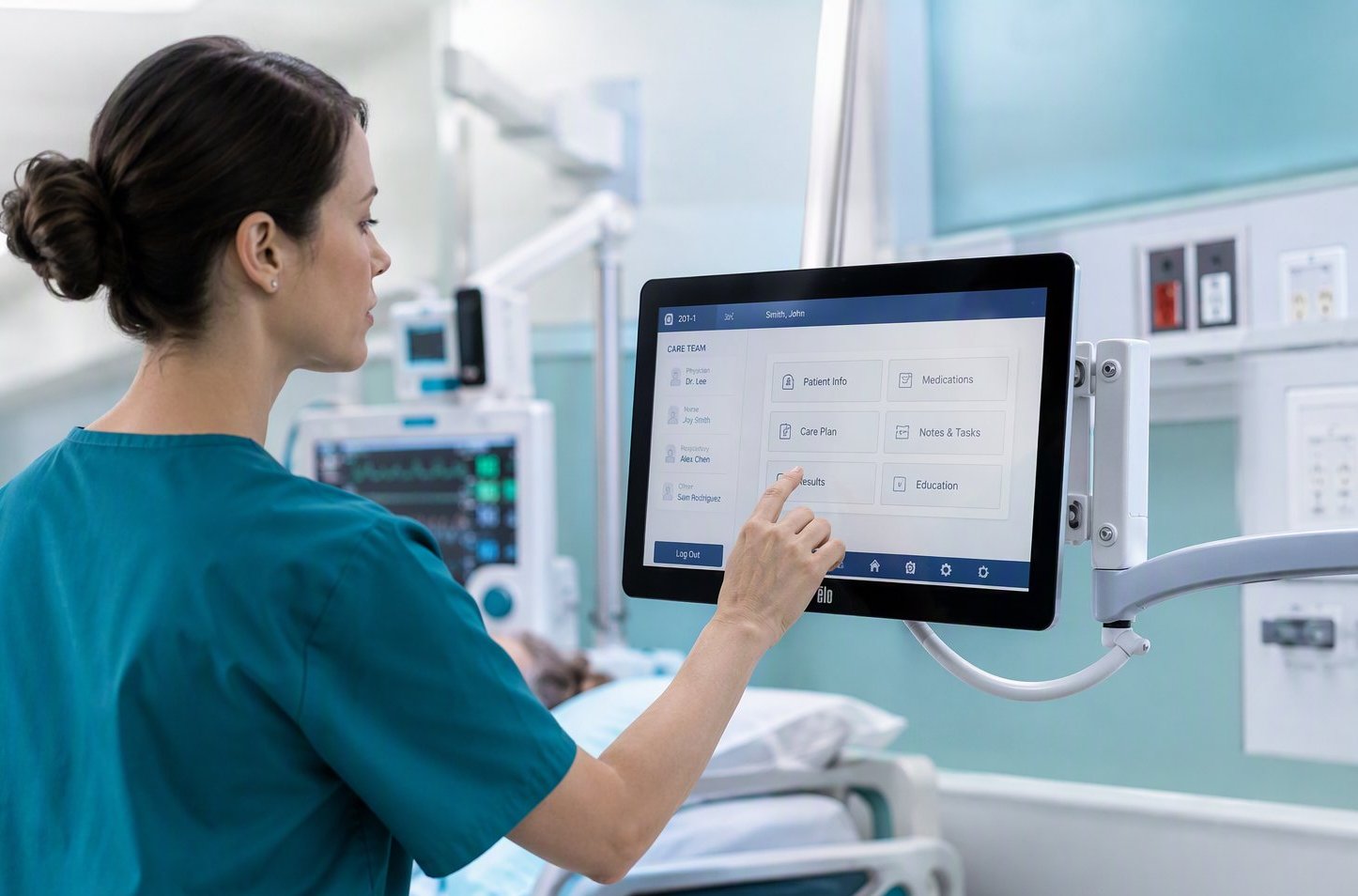 Écran médical tactile dans un environnement hospitalier